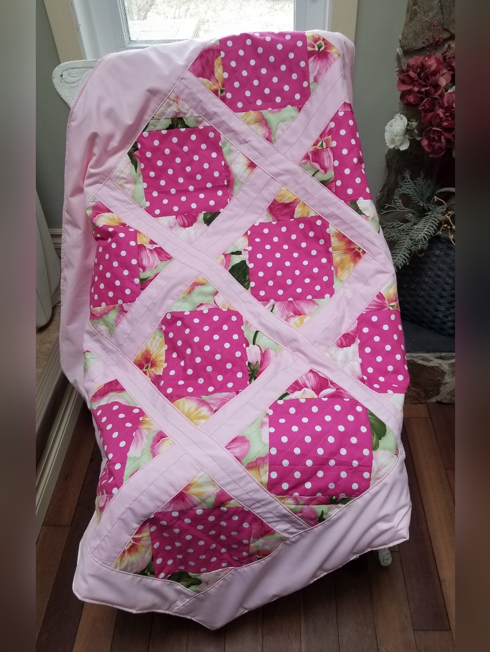 Baby Quilt Handmade Blanket Girl Polka Dot Patchwork Pink NWTag
